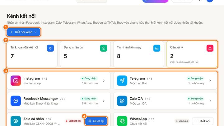 Hướng dẫn kết nối kênh Zalo, Facebook, Telegram vào EzChat AI
