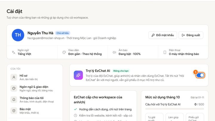 Hỏi Trợ lý EzChat AI ngay trong ứng dụng