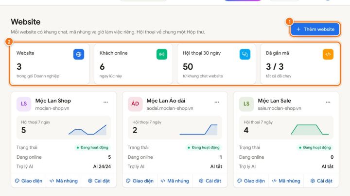 Thêm website và gắn khung chat EzChat AI